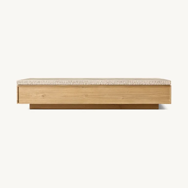Table basse Peille en chêne et travertin, collection tables basses et d'appoint ELWOOD HOME