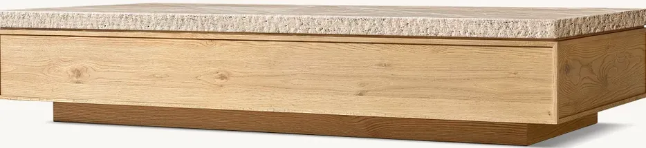 Table basse Peille en chêne et travertin, vue 3 sur 5