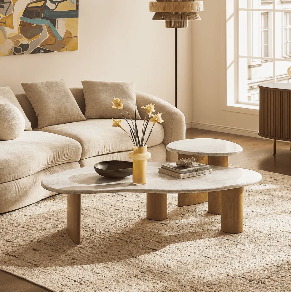 Table basse Quimper en marbre blanc, collection tables basses et d'appoint ELWOOD HOME
