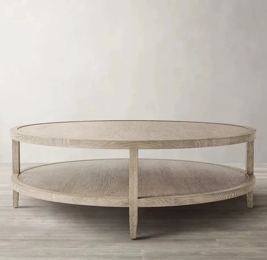 Table basse ronde Ascain en chêne, vue 3 sur 6