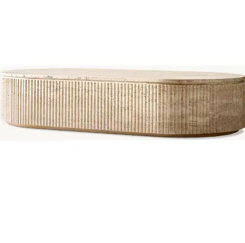 Table basse ronde Bourg en travertin — tables basses et d'appoint