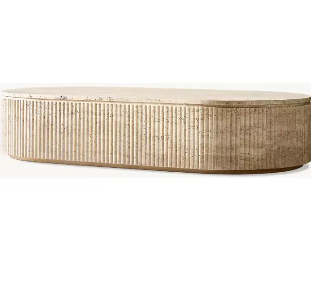 Table basse ronde Bourg en travertin — tables basses et d'appoint