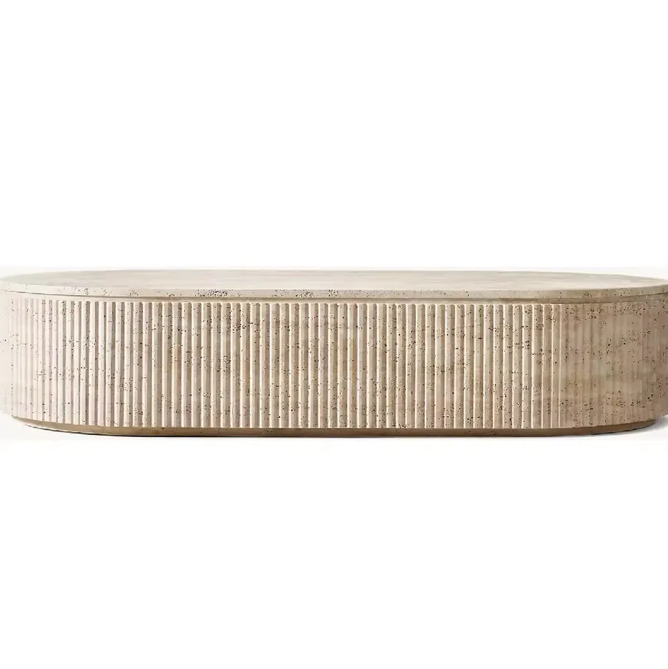 Table basse ronde Bourg en travertin, vue 2 sur 4