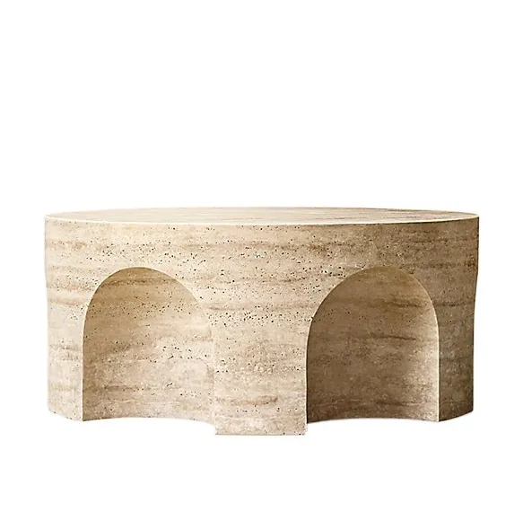 Table basse ronde Castillon en travertin, vue 2 sur 4