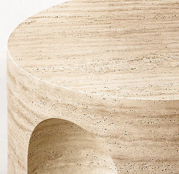 Table basse ronde Castillon en travertin, vue 3 sur 4