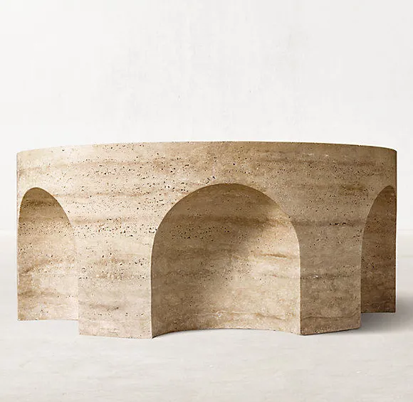 Table basse ronde Castillon en travertin, vue 4 sur 4