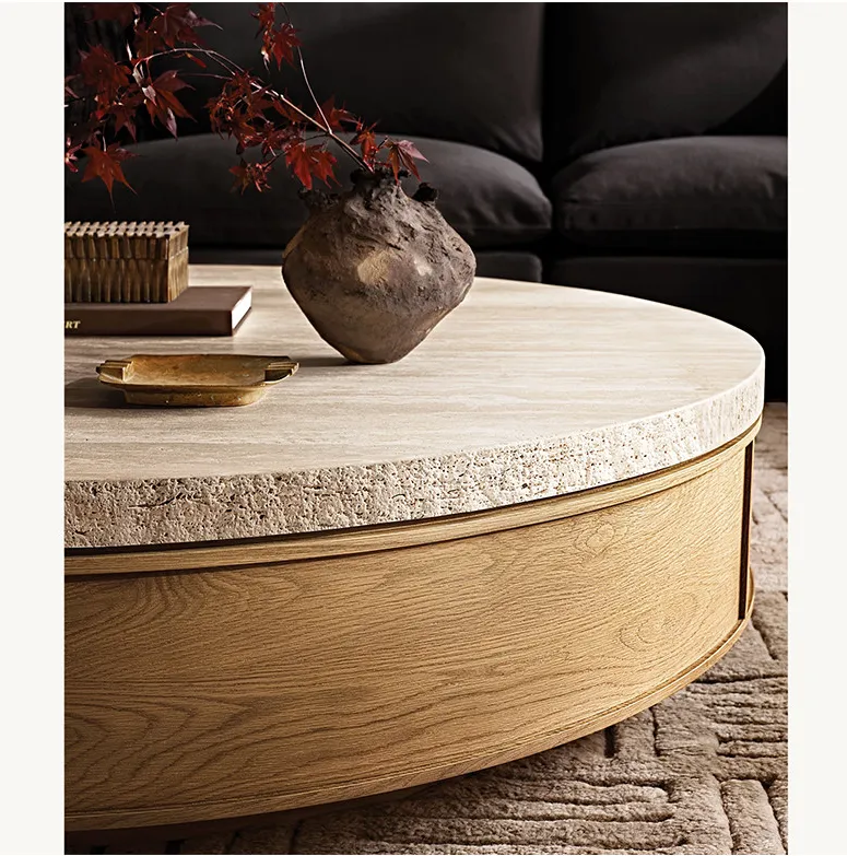Table basse ronde Gap en travertin, vue 2 sur 6
