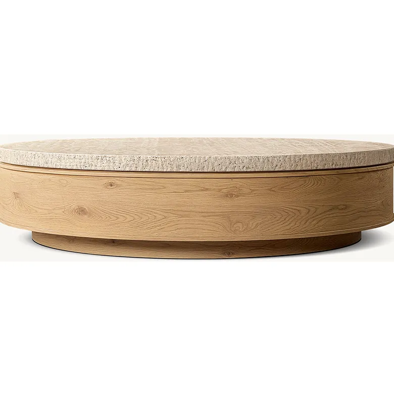 Table basse ronde Gap en travertin, vue 3 sur 6