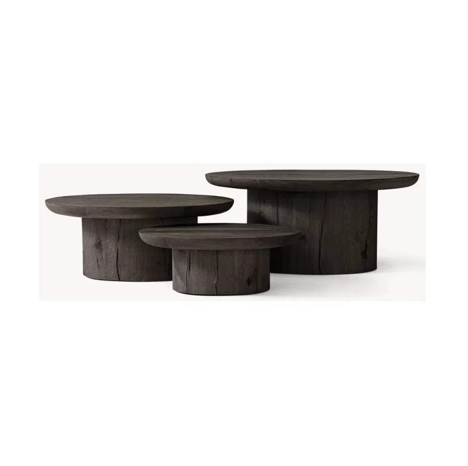 Table basse ronde Hossegor en bois massif noir, collection tables basses et d'appoint ELWOOD HOME