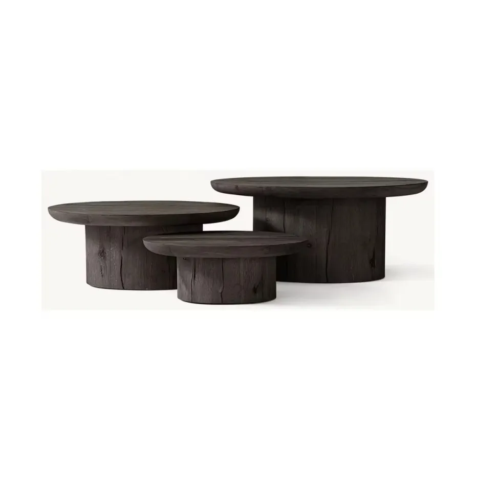 Table basse ronde Hossegor en bois massif noir, vue 6 sur 6