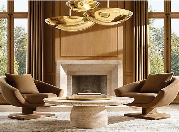 Table basse ronde Pauillac en travertin — tables basses et d'appoint