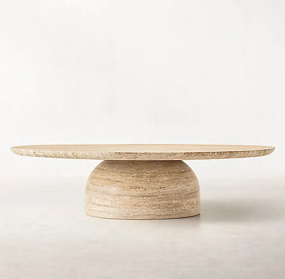 Table basse ronde Pauillac en travertin, vue 2 sur 3