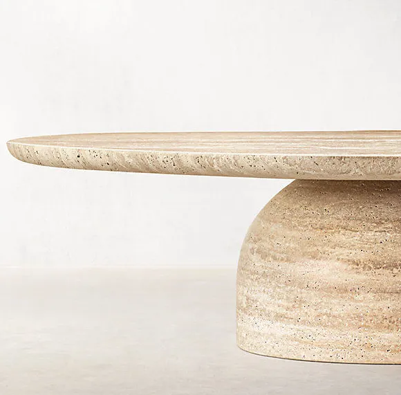 Table basse ronde Pauillac en travertin, vue 3 sur 3