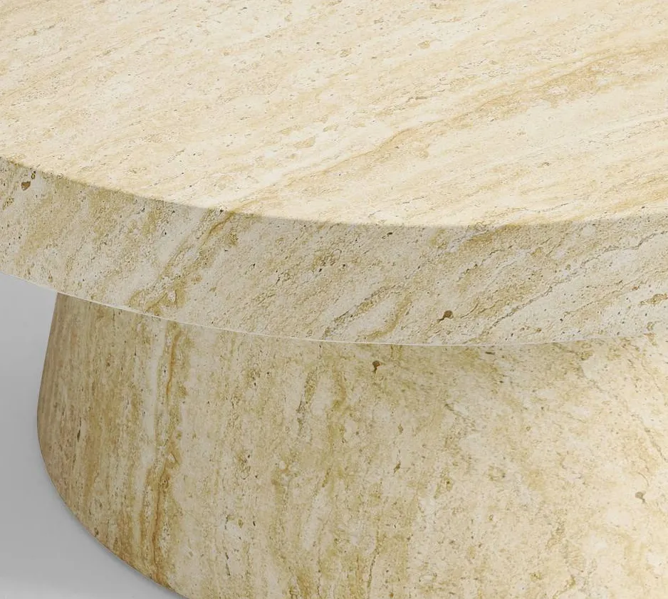 Table basse ronde Salernes en travertin, vue 2 sur 4