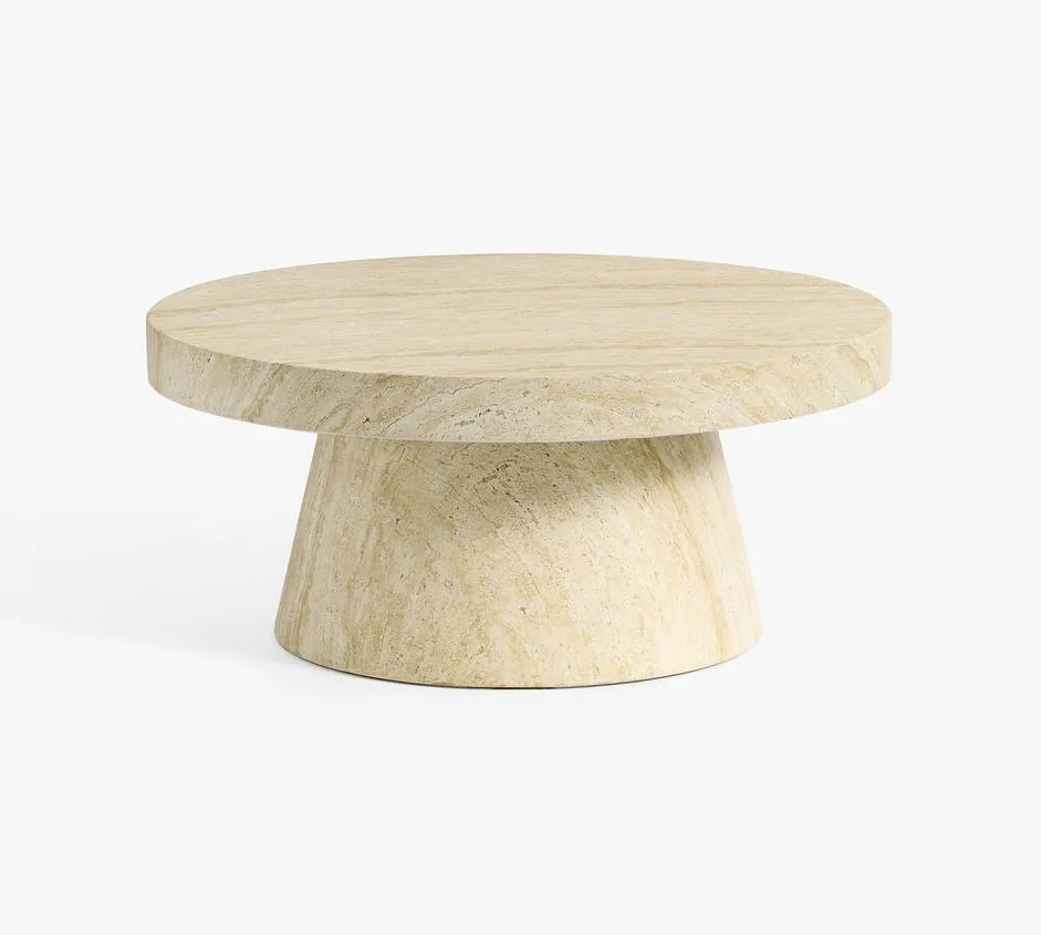 Table basse ronde Salernes en travertin, vue 3 sur 4