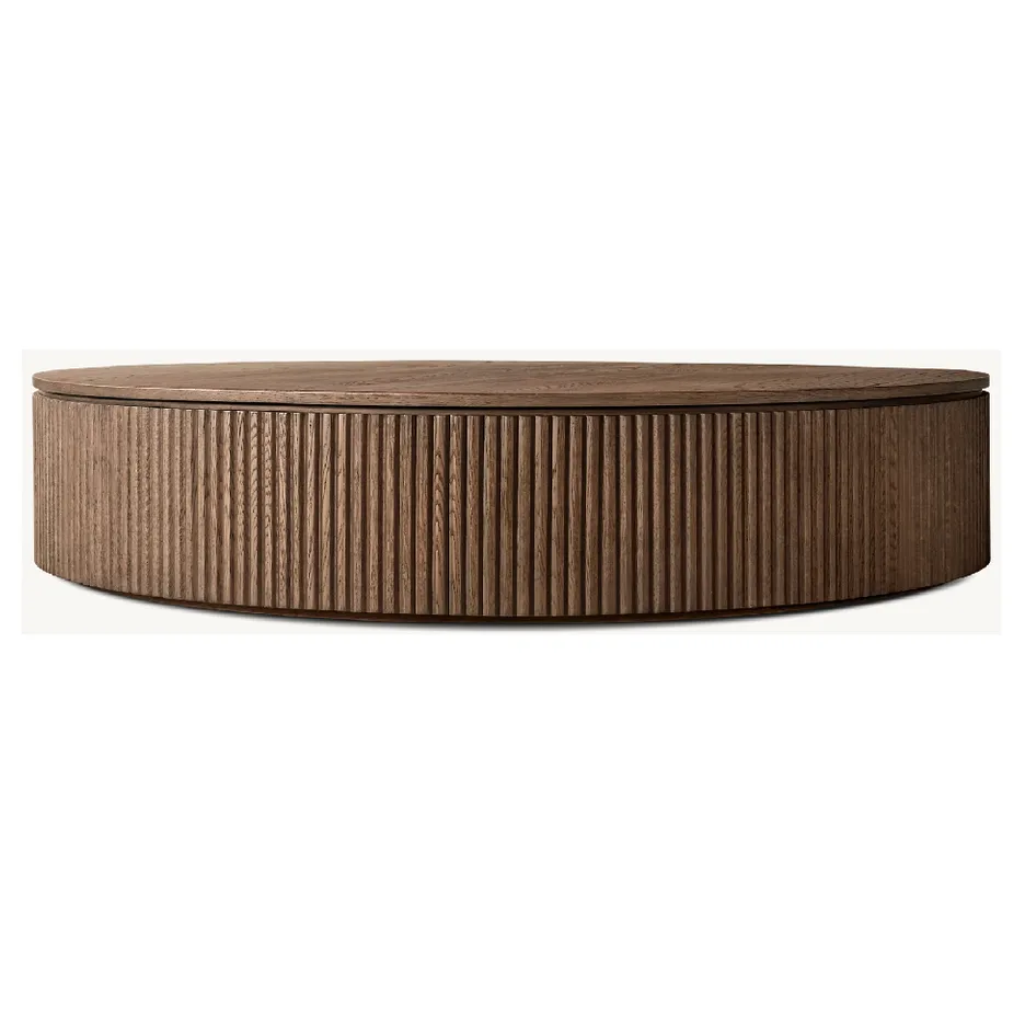 Table basse ronde Sauveterre en chêne brun, collection tables basses et d'appoint ELWOOD HOME