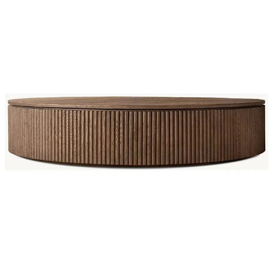 Table basse ronde Sauveterre en chêne brun, vue 5 sur 6