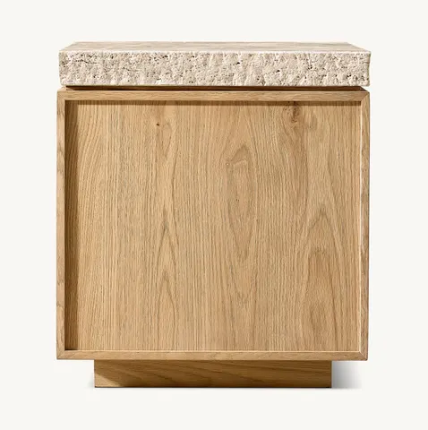 Table d'appoint Roussillon en bois massif et travertin — tables basses et d'appoint
