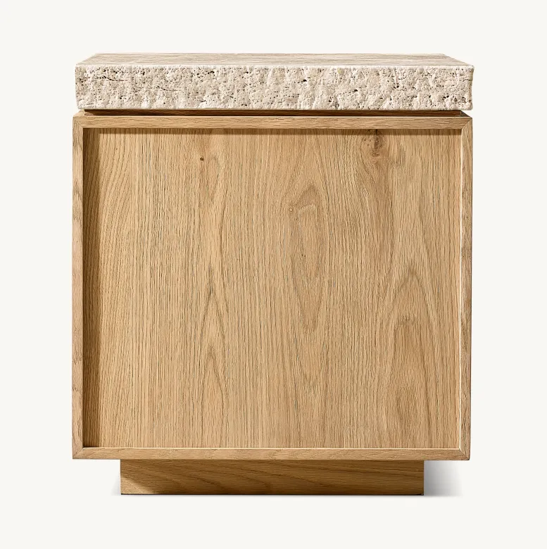 Table d'appoint Roussillon en bois massif et travertin, bois massif, travertin — tables basses et d'appoint ELWOOD HOME