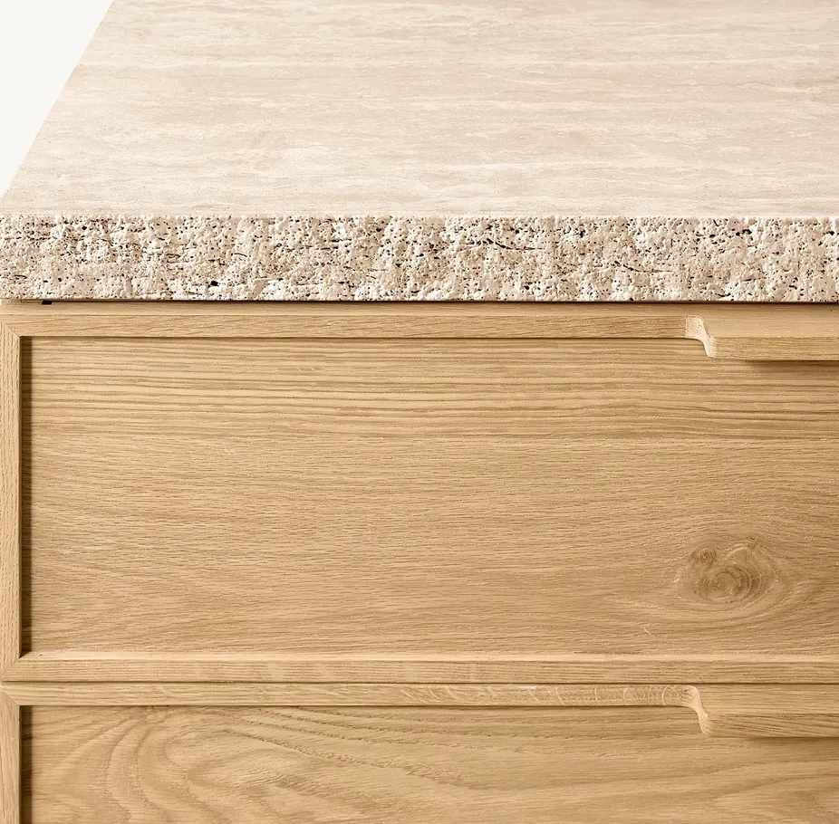 Table d'appoint Roussillon en bois massif et travertin, vue 3 sur 4