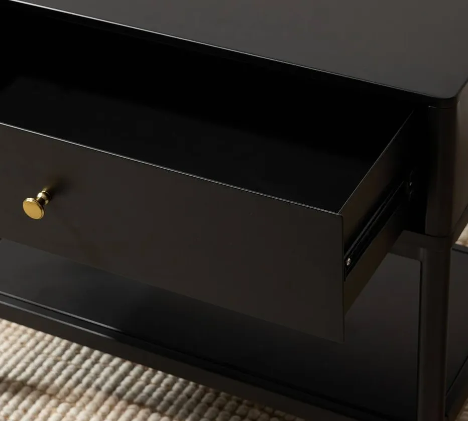 Table de chevet Banon en bois massif noir, vue 3 sur 4