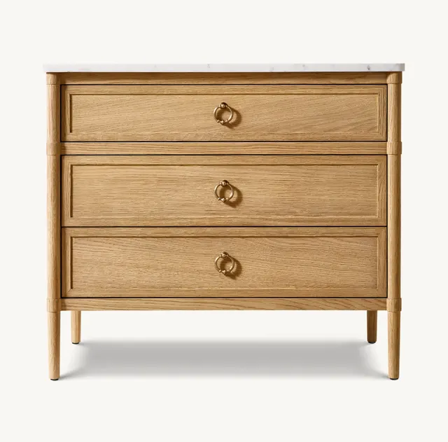 Table de chevet Belvès en bois massif et marbre 3 tiroirs — tables de chevet