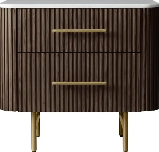 Table de chevet Tonnerre en bois massif et marbre blanc — tables de chevet