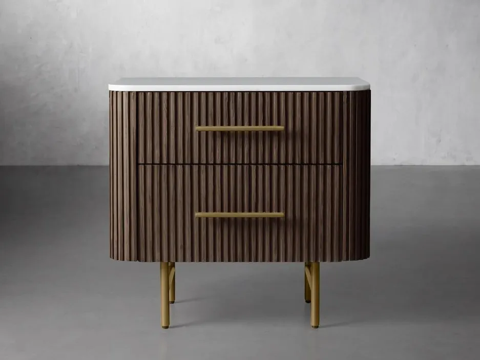 Table de chevet Tonnerre en bois massif et marbre blanc, vue 2 sur 4