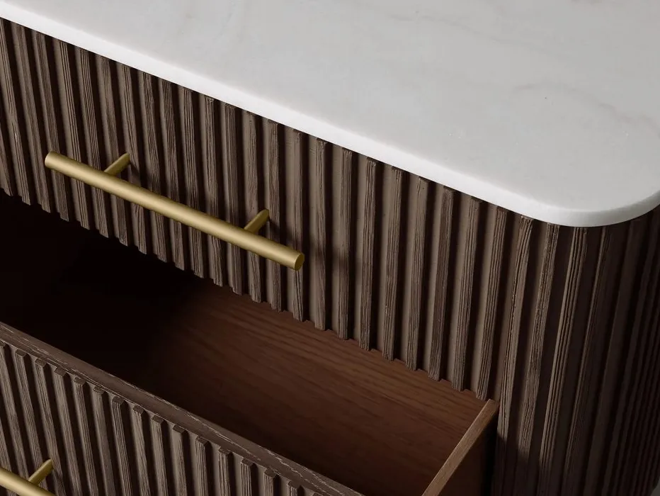 Table de chevet Tonnerre en bois massif et marbre blanc, vue 4 sur 4