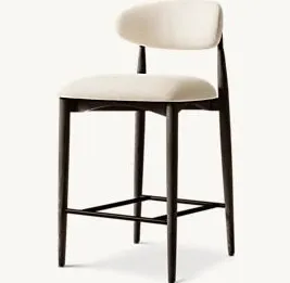 Tabouret de bar Ascain en tissu et chêne, vue 2 sur 6