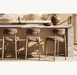 Tabouret de bar Ascain en tissu et chêne, vue 6 sur 6