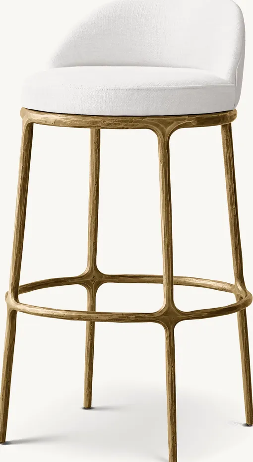 Tabouret de bar Lourmarin en lin blanc, vue 2 sur 5