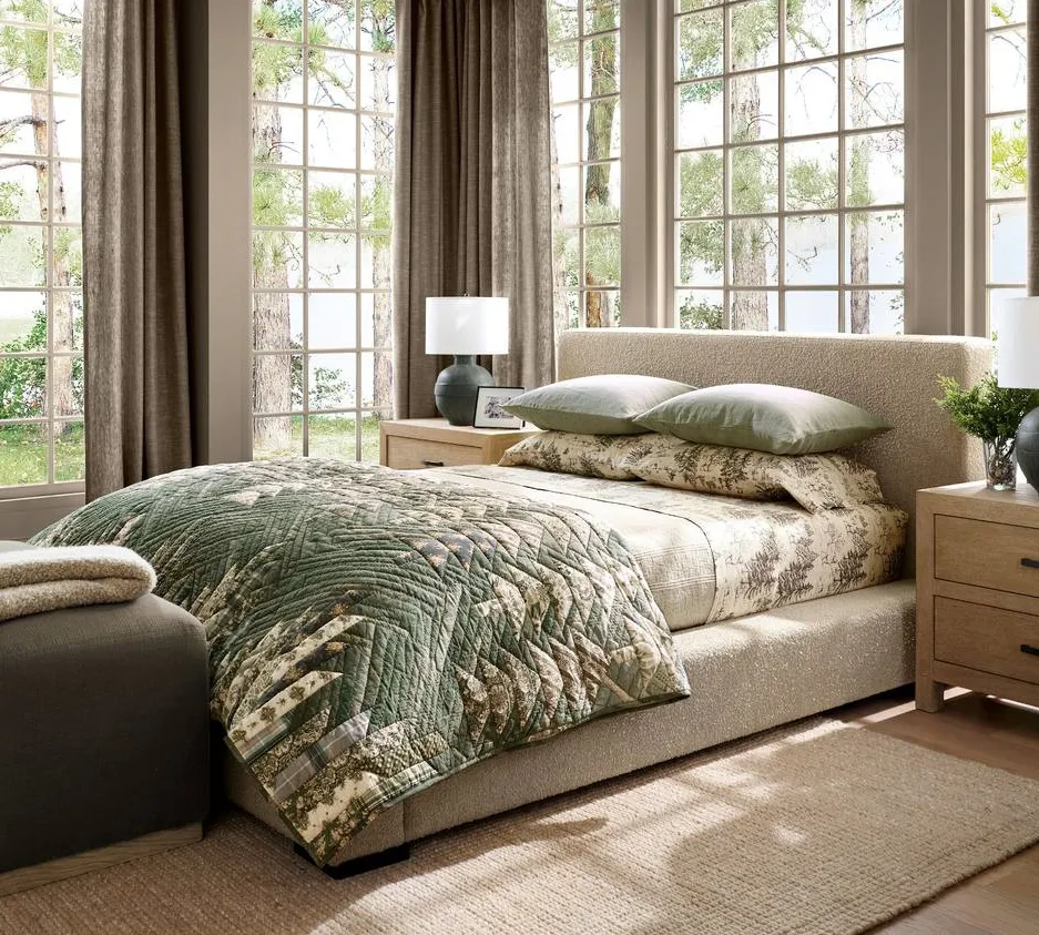 Tête de lit Névache en tissu et bois massif king size, vue 3 sur 4