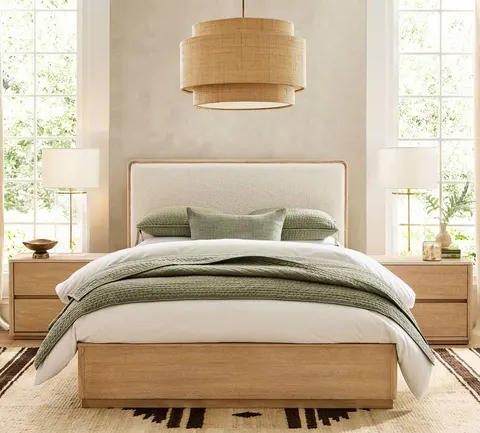 Tête de lit Nyons en tissu bouclé et placage de chêne king size — lits