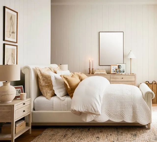 Tête de lit Seillans en lin et chêne crème king size — lits