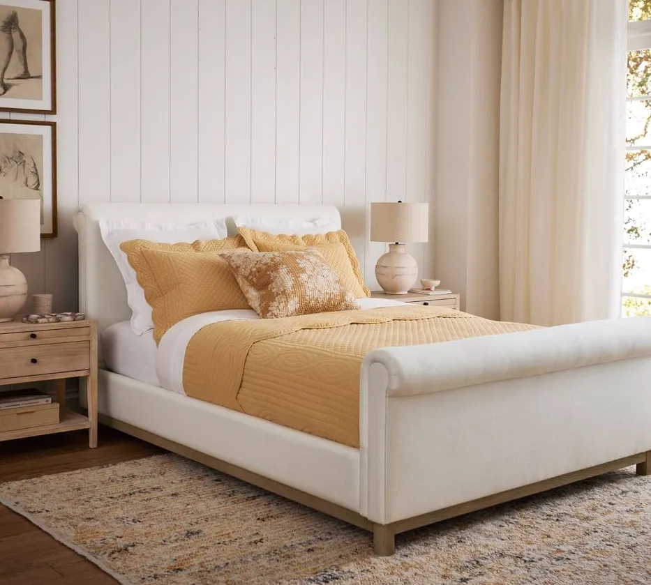 Tête de lit Seillans en lin et chêne crème king size, vue 2 sur 4
