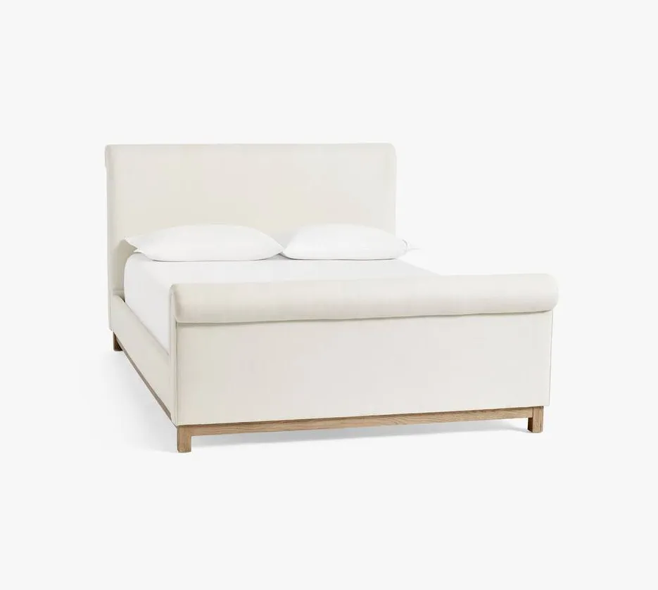 Tête de lit Seillans en lin et chêne crème king size, vue 3 sur 4