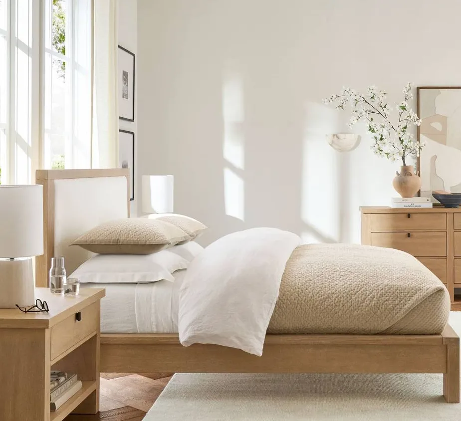 Tête de lit Tourtour en tissu et chêne blanc king size, vue 2 sur 4